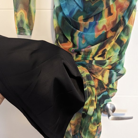 MAGMA PRINT RUCHED MESH MIDI DRESS - Picture 4 of 6